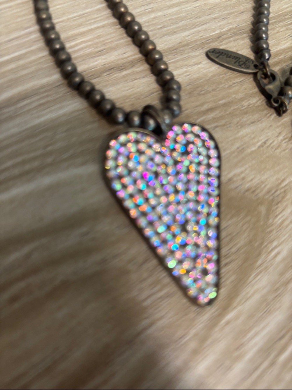 Plunder Iridescent Crystal Heart Pendant Necklace on Antique Silver Beads - Picture 2 of 2